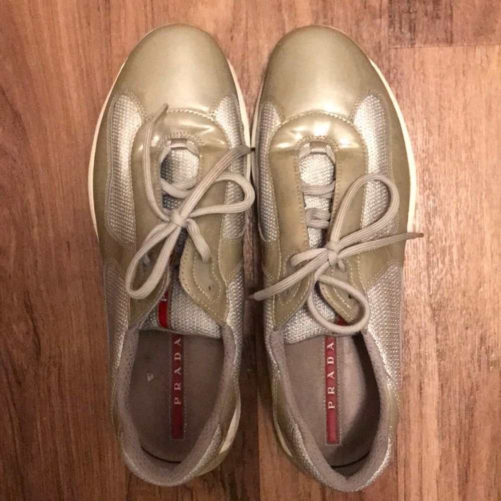 Prada Grey patent leather low sneaker. Size 12